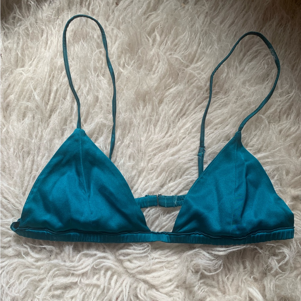 Fleur Du Mal Silk Bralette Blue Size S Small
